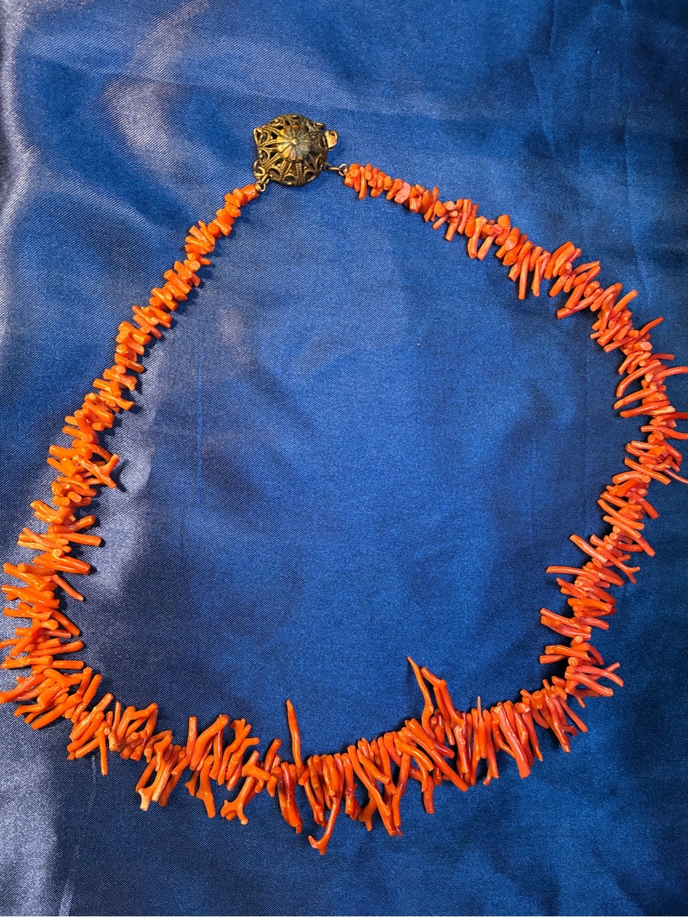 Source Unknown Orange Coral Branch Necklace with Gold-Tone Clasp